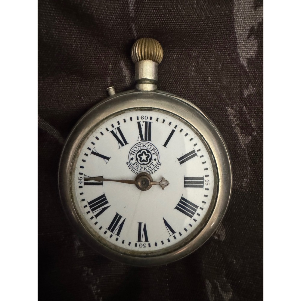 Antique Roskopf Patent Swiss Made Pocket Watch Roman Numeral Silver Tone Case